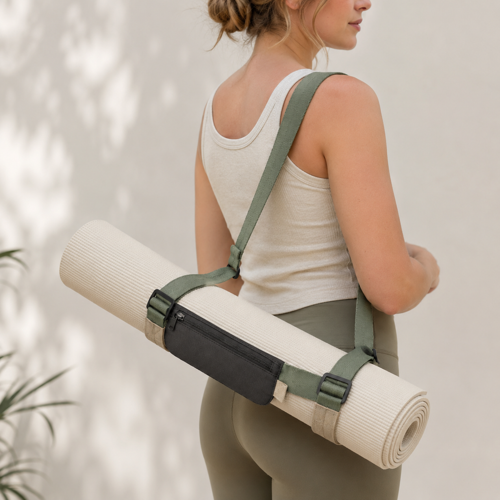 Sangle de transport pour tapis avec poche zippée