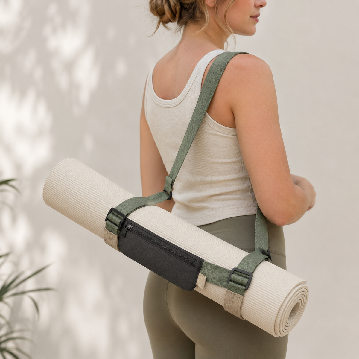 Sangle de transport pour tapis avec poche zippée