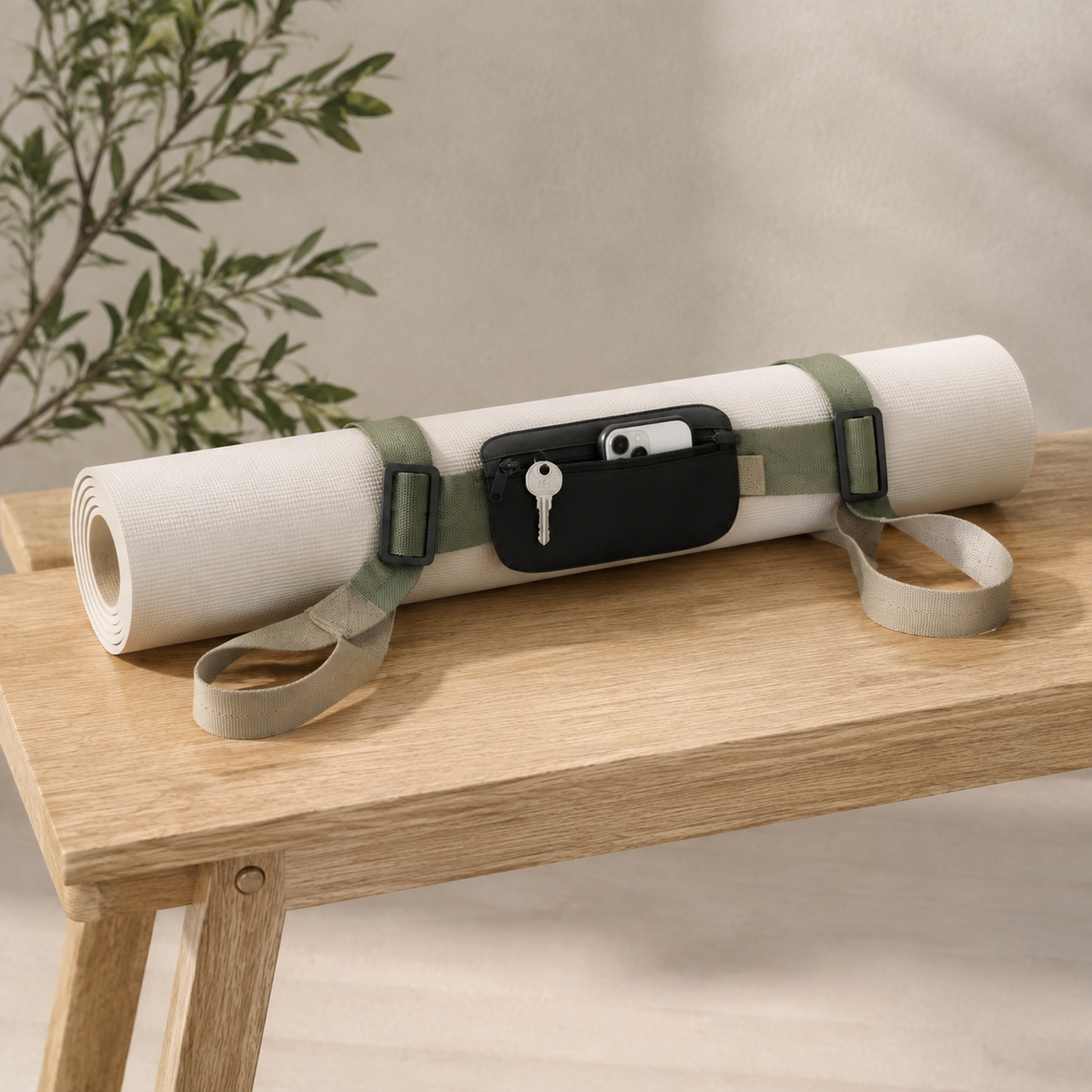 Sangle de transport pour tapis avec poche zippée
