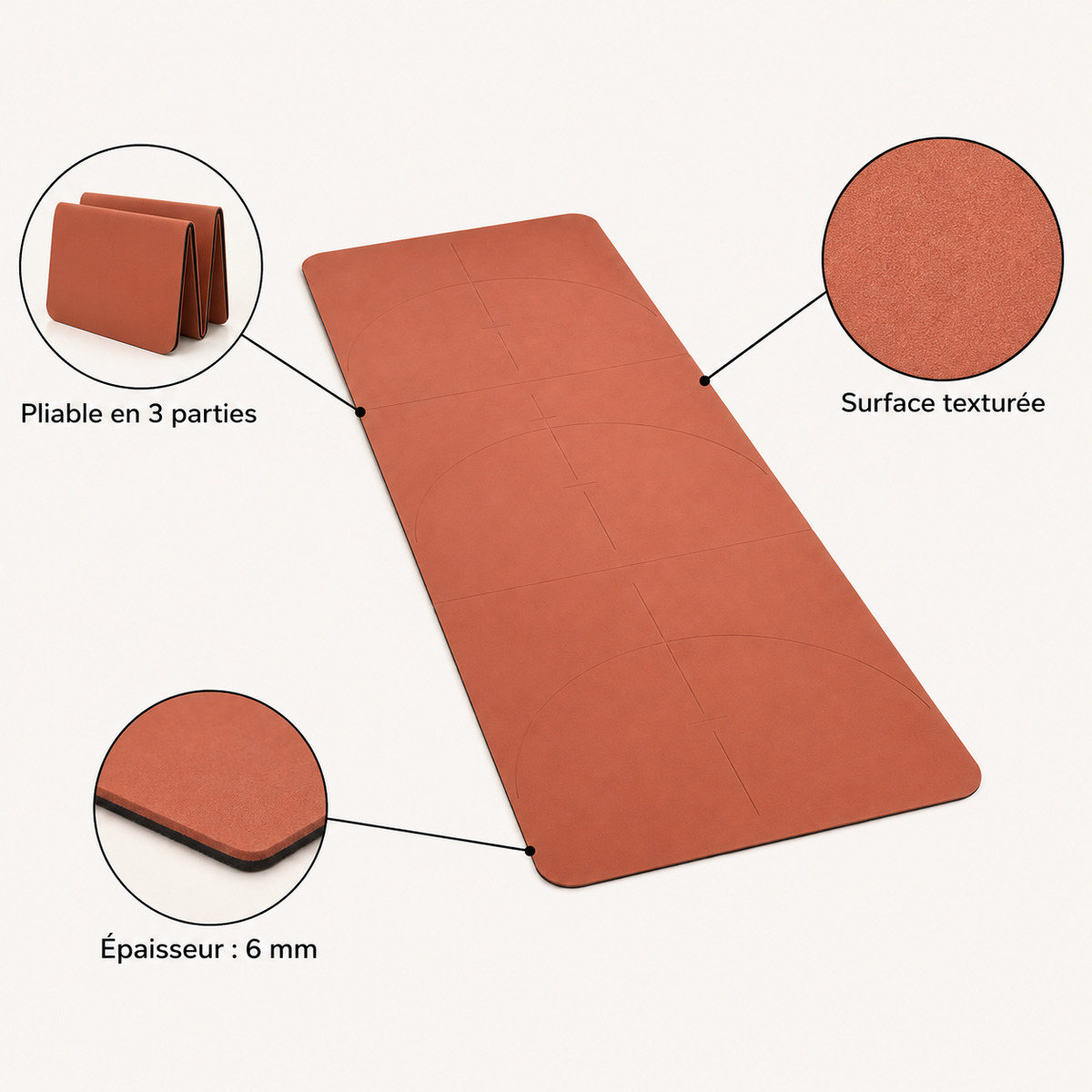 Tapis de yoga pliable antidérapant 180 × 60 cm