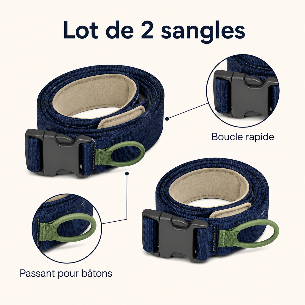 Lot de 2 sangles porte-skis réglables