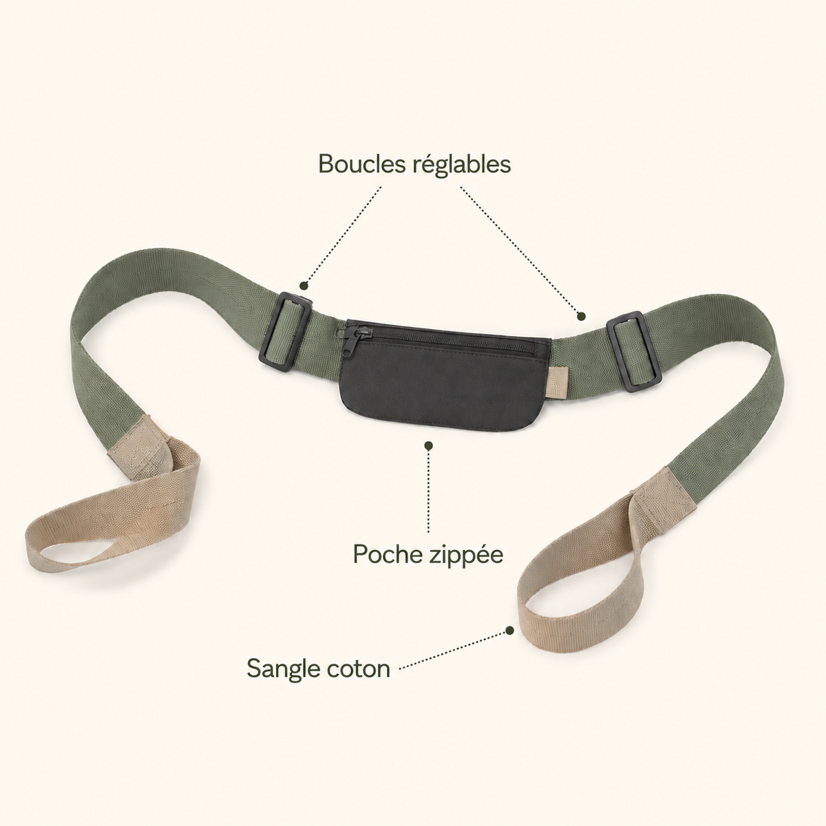Sangle de transport pour tapis avec poche zippée